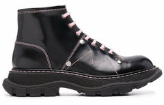 (WMNS) AMC Contrast Stitch Tread Lace Up Boots 'Black Pink' 595469WHZ881336 #