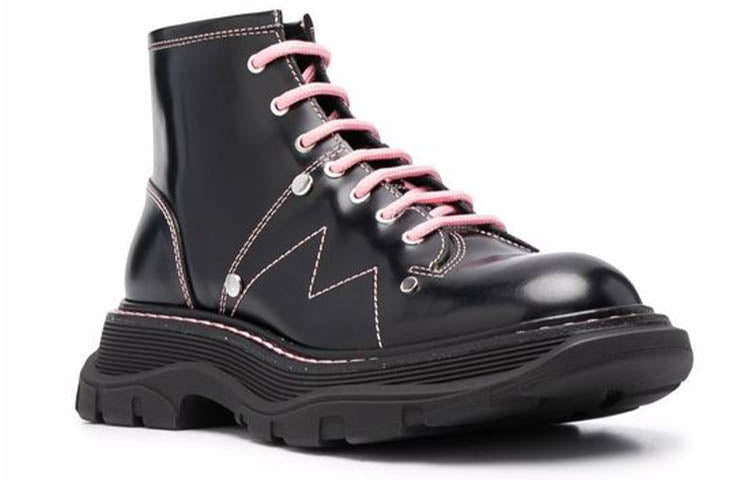 (WMNS) AMC Contrast Stitch Tread Lace Up Boots 'Black Pink' 595469WHZ881336 #