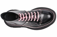 (WMNS) AMC Contrast Stitch Tread Lace Up Boots 'Black Pink' 595469WHZ881336 #