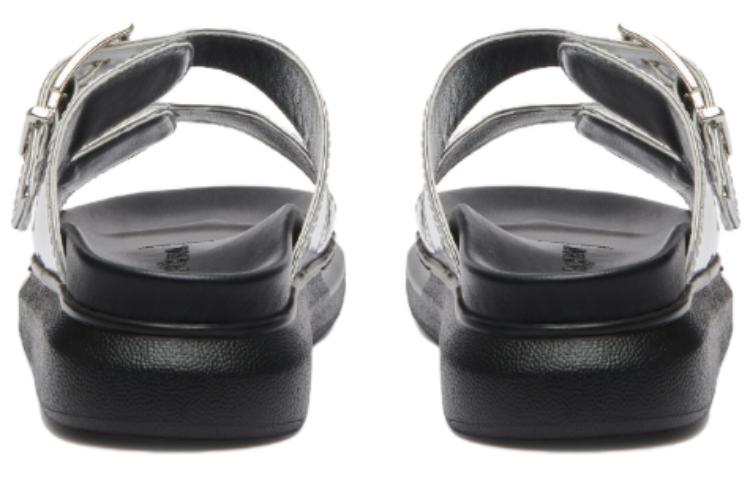 (WMNS) AMC Gabine Buckled Leather Slides 'Silver Black' 783254W4WG18100 #