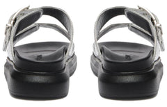 (WMNS) AMC Gabine Buckled Leather Slides 'Silver Black' 783254W4WG18100 #