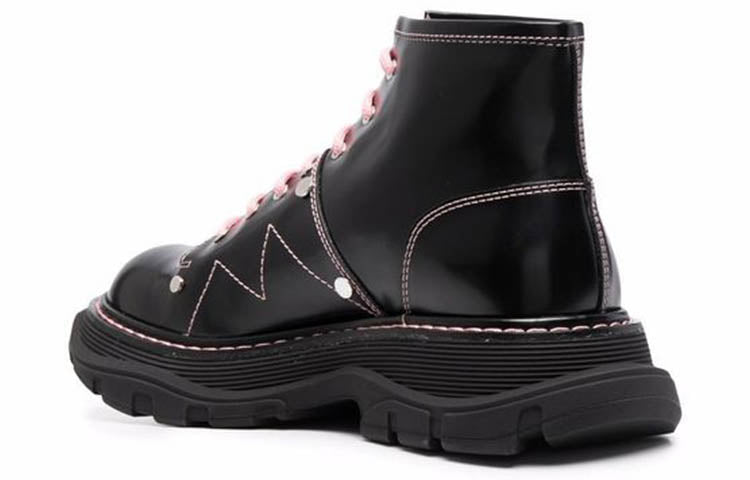 (WMNS) AMC Contrast Stitch Tread Lace Up Boots 'Black Pink' 595469WHZ881336 #