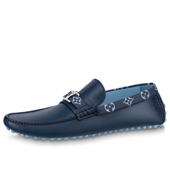 LV Hockenheim Moccasin Shoes 'Blue with Monogram Collar' 1AAN5H #